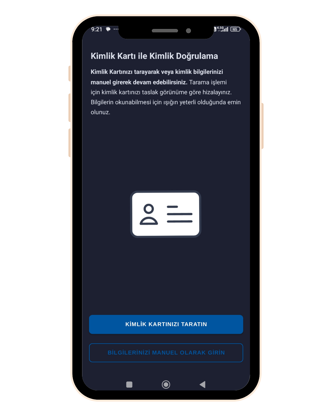 Kimlik kartı ile kimlik doğrulama ekranı